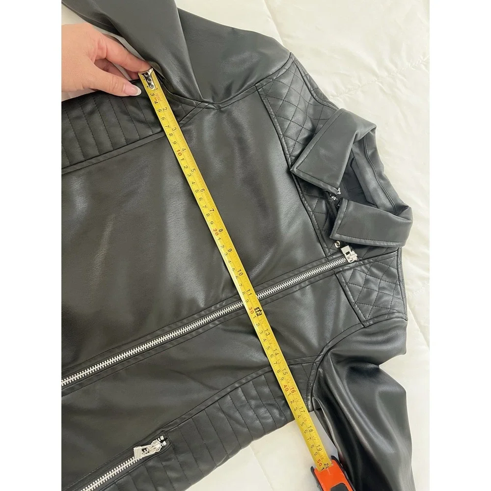 Art Class Girls Moto Jacket Black Faux Leather Full Zip Collared Pockets Size XL